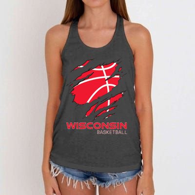 Distressed Basketball The Badger State Home Wisconsin Hoops Women's Knotted Racerback Tank