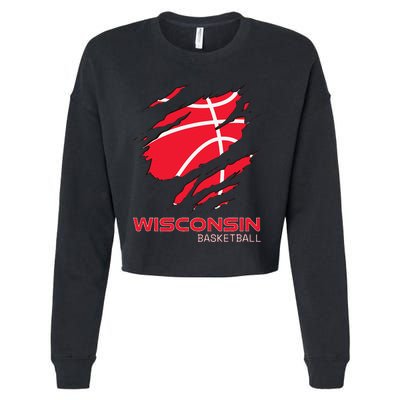 Distressed Basketball The Badger State Home Wisconsin Hoops Cropped Pullover Crew