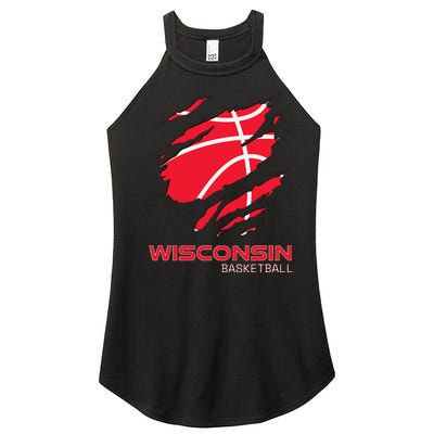 Distressed Basketball The Badger State Home Wisconsin Hoops Women's Perfect Tri Rocker Tank