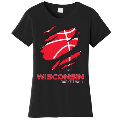 Distressed Basketball The Badger State Home Wisconsin Hoops Women's T-Shirt