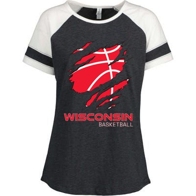 Distressed Basketball The Badger State Home Wisconsin Hoops Enza Ladies Jersey Colorblock Tee