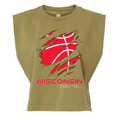 Distressed Basketball The Badger State Home Wisconsin Hoops Garment-Dyed Women's Muscle Tee