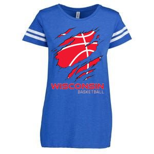 Distressed Basketball The Badger State Home Wisconsin Hoops Enza Ladies Jersey Football T-Shirt