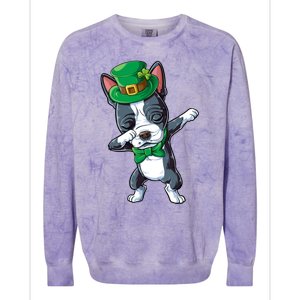 Dabbing Boston Terrier St Patricks Day Leprechaun Dog Cute Gift Colorblast Crewneck Sweatshirt