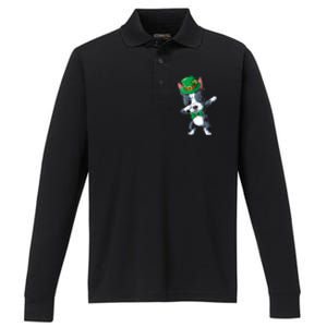 Dabbing Boston Terrier St Patricks Day Leprechaun Dog Cute Gift Performance Long Sleeve Polo