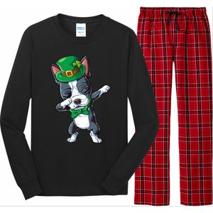 Dabbing Boston Terrier St Patricks Day Leprechaun Dog Cute Gift Long Sleeve Pajama Set