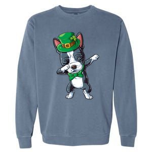 Dabbing Boston Terrier St Patricks Day Leprechaun Dog Cute Gift Garment-Dyed Sweatshirt