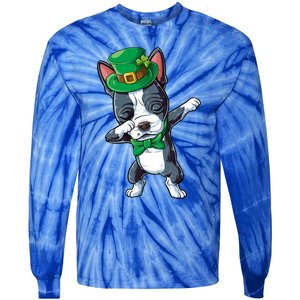 Dabbing Boston Terrier St Patricks Day Leprechaun Dog Cute Gift Tie-Dye Long Sleeve Shirt