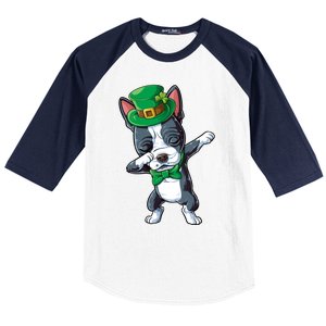 Dabbing Boston Terrier St Patricks Day Leprechaun Dog Cute Gift Baseball Sleeve Shirt