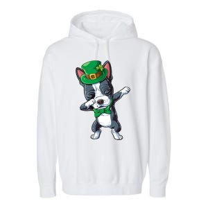 Dabbing Boston Terrier St Patricks Day Leprechaun Dog Cute Gift Garment-Dyed Fleece Hoodie