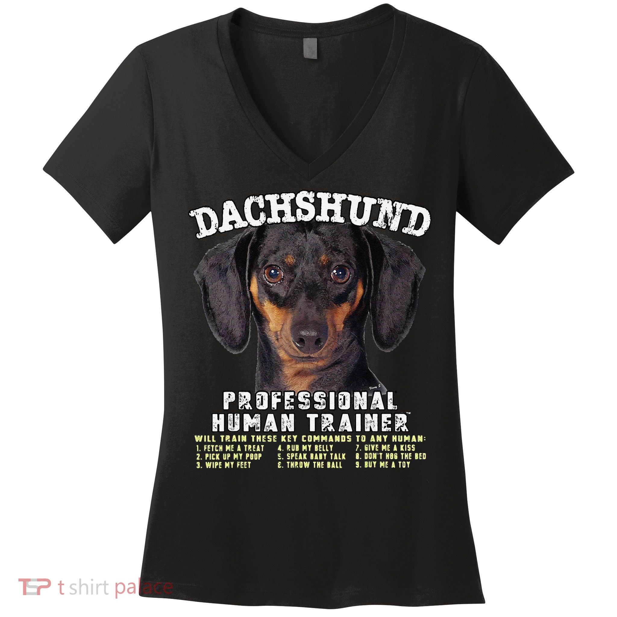 Dachshund Black Tan Professional Human Trainer Cute Dog Women's V-Neck T-Shirt