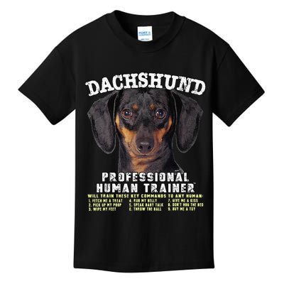 Dachshund Black Tan Professional Human Trainer Cute Dog Kids T-Shirt