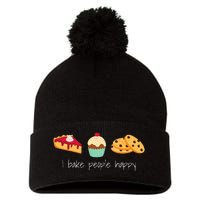 Dessert Baking Themed Gift I Bake People Happy Pom Pom 12in Knit Beanie