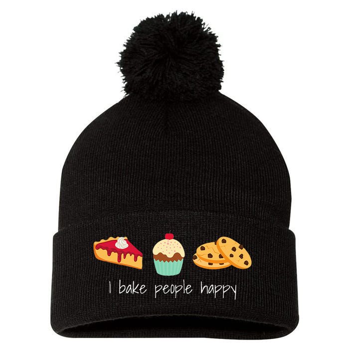 Dessert Baking Themed Gift I Bake People Happy Pom Pom 12in Knit Beanie