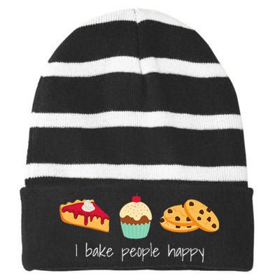 Dessert Baking Themed Gift I Bake People Happy Striped Beanie with Solid Band