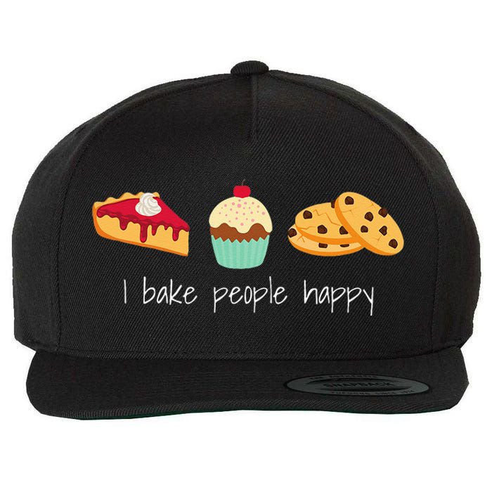 Dessert Baking Themed Gift I Bake People Happy Wool Snapback Cap