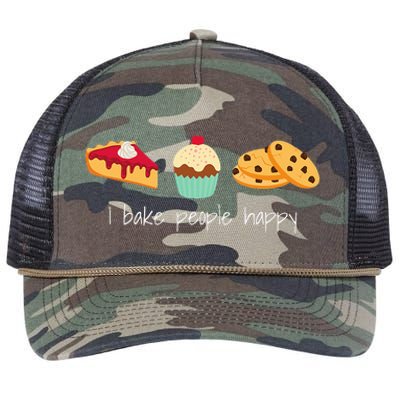 Dessert Baking Themed Gift I Bake People Happy Retro Rope Trucker Hat Cap