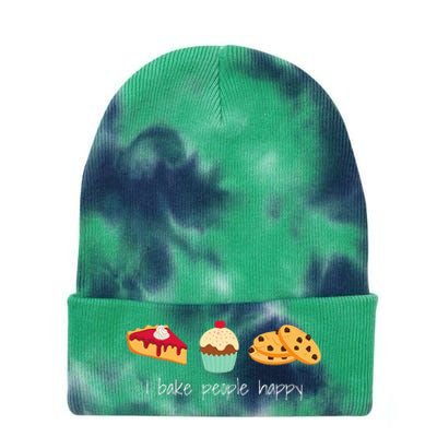 Dessert Baking Themed Gift I Bake People Happy Tie Dye 12in Knit Beanie