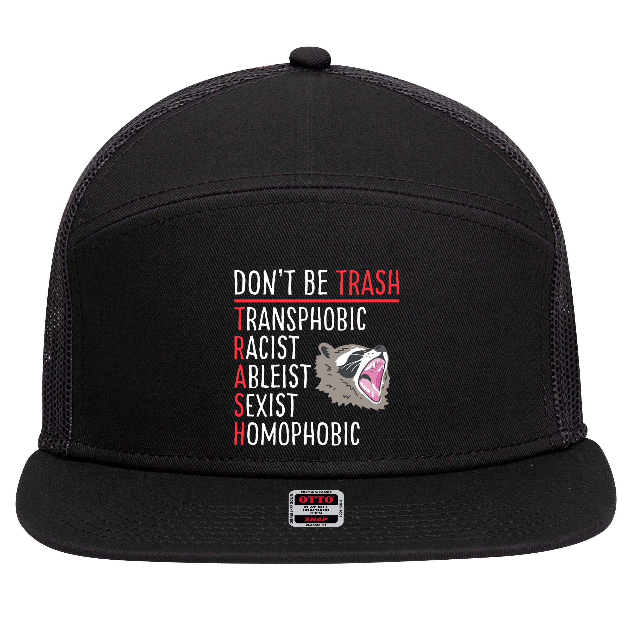 Don't Be Trash Funny Racoon 7 Panel Mesh Trucker Snapback Hat