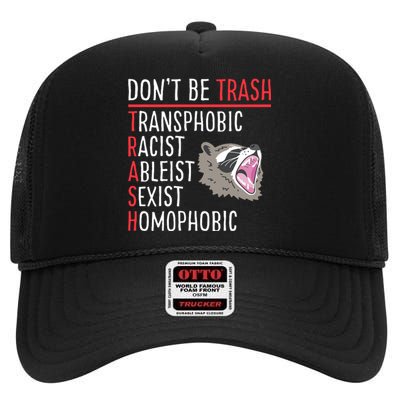 Don't Be Trash Funny Racoon High Crown Mesh Back Trucker Hat