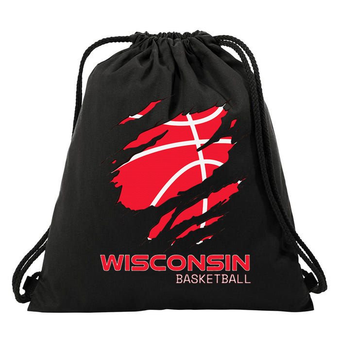 Distressed Basketball The Badger State Home Wisconsin Hoops Drawstring Bag