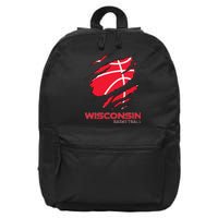 Distressed Basketball The Badger State Home Wisconsin Hoops 16 in Basic Backpack