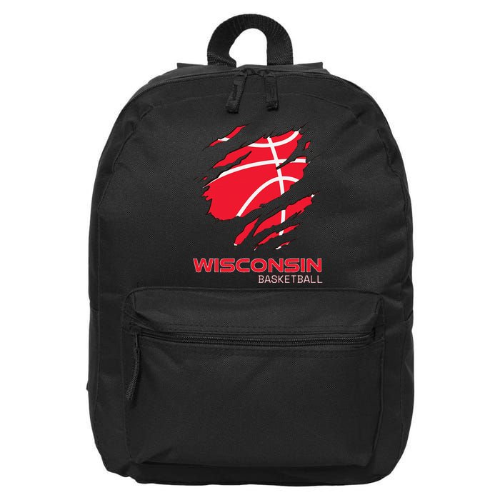 Distressed Basketball The Badger State Home Wisconsin Hoops 16 in Basic Backpack