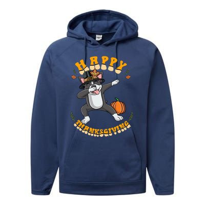 Dabbing Boston Terrier Happy Thanksgiving Gift Performance Fleece Hoodie