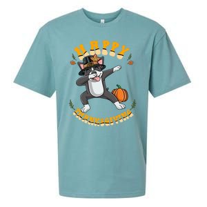 Dabbing Boston Terrier Happy Thanksgiving Gift Sueded Cloud Jersey T-Shirt