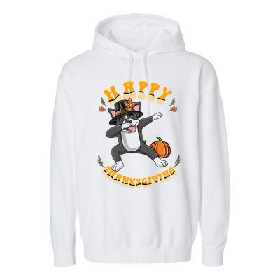 Dabbing Boston Terrier Happy Thanksgiving Gift Garment-Dyed Fleece Hoodie