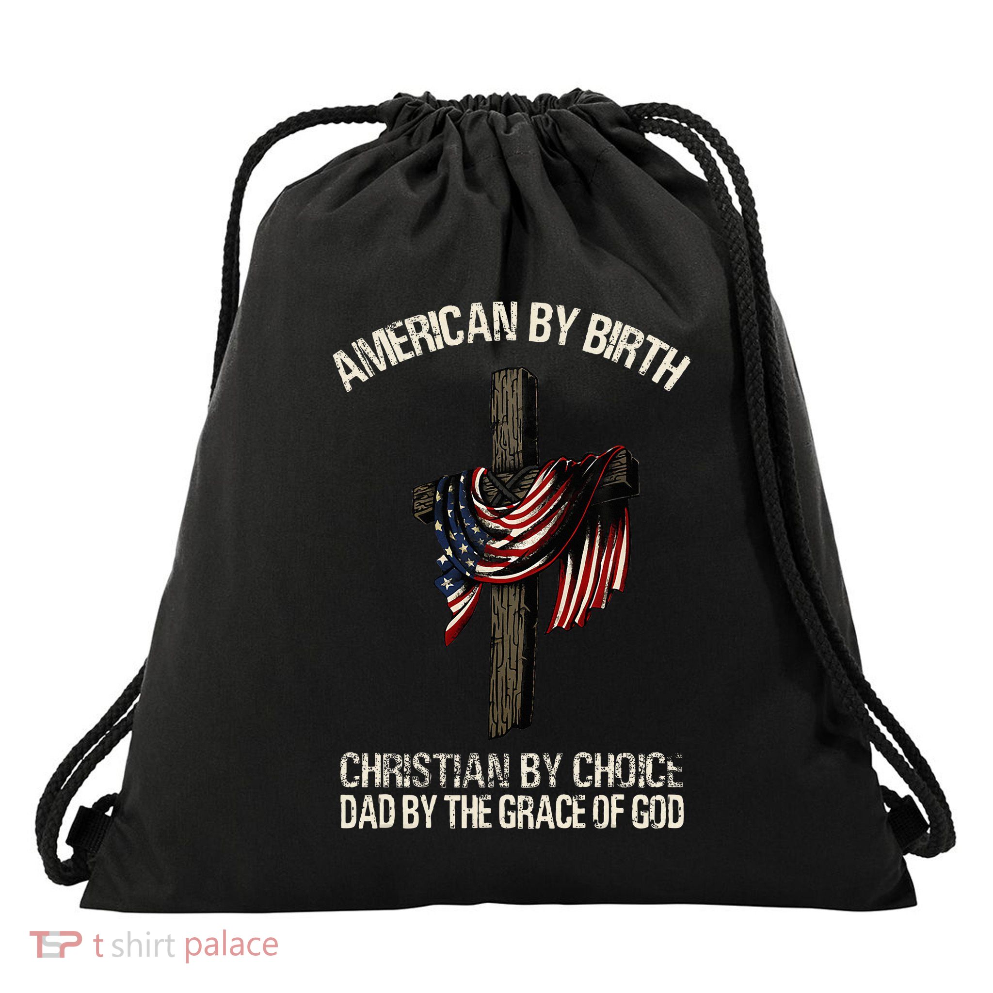 Dad By The Grace Of God Vintage Funny Gift Drawstring Bag