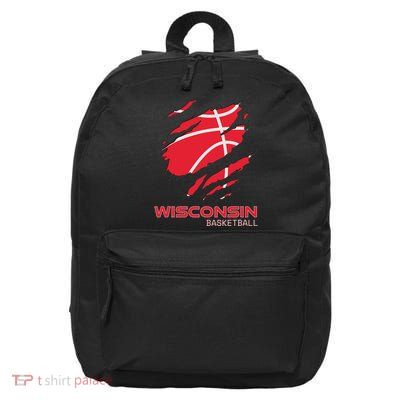 Distressed Basketball The Badger State Home Wisconsin Hoops 16 in Basic Backpack