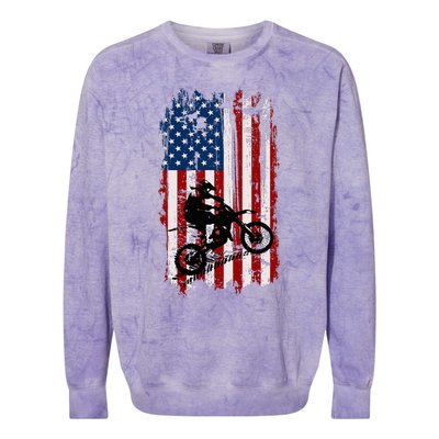 Dirt Bike Usa Flag Motocross American Flag Colorblast Crewneck Sweatshirt