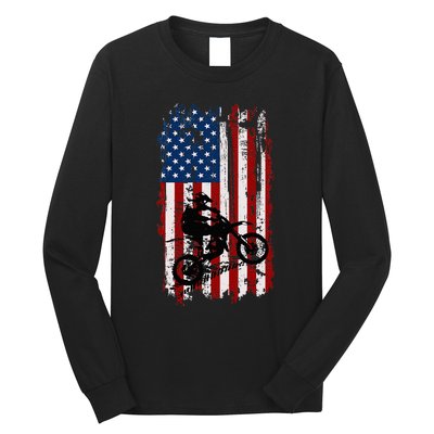 Dirt Bike Usa Flag Motocross American Flag Long Sleeve Shirt