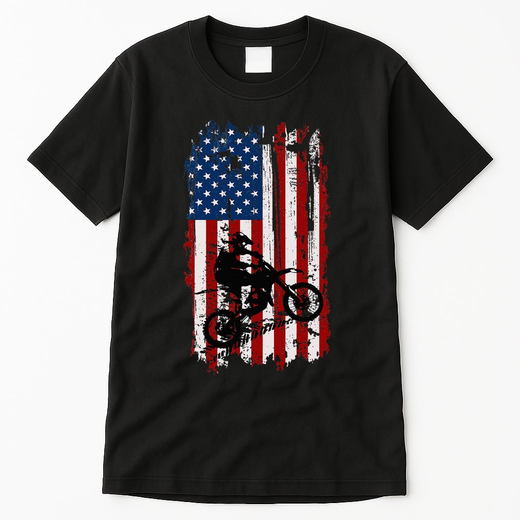 Dirt Bike Usa Flag Motocross American Flag Tall T-Shirt
