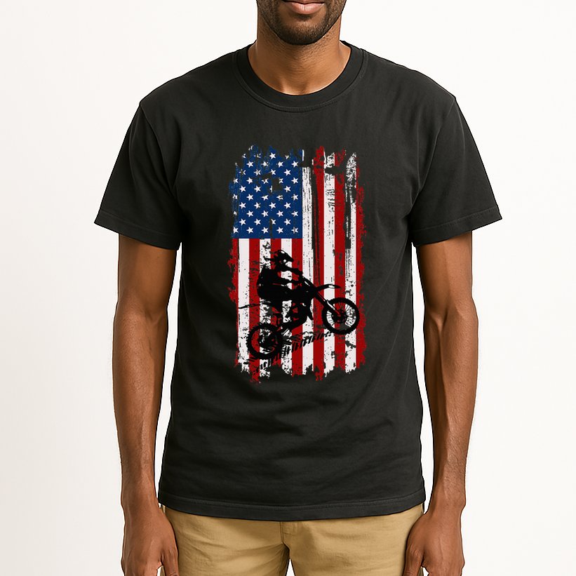 Dirt Bike Usa Flag Motocross American Flag Tall T-Shirt