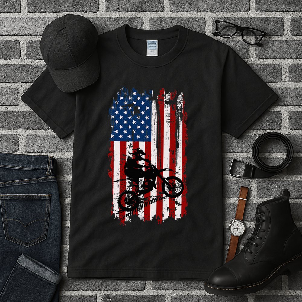 Dirt Bike Usa Flag Motocross American Flag Tall T-Shirt
