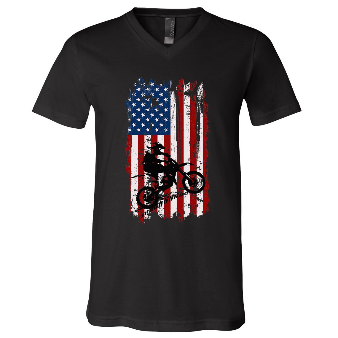 Dirt Bike Usa Flag Motocross American Flag V-Neck T-Shirt
