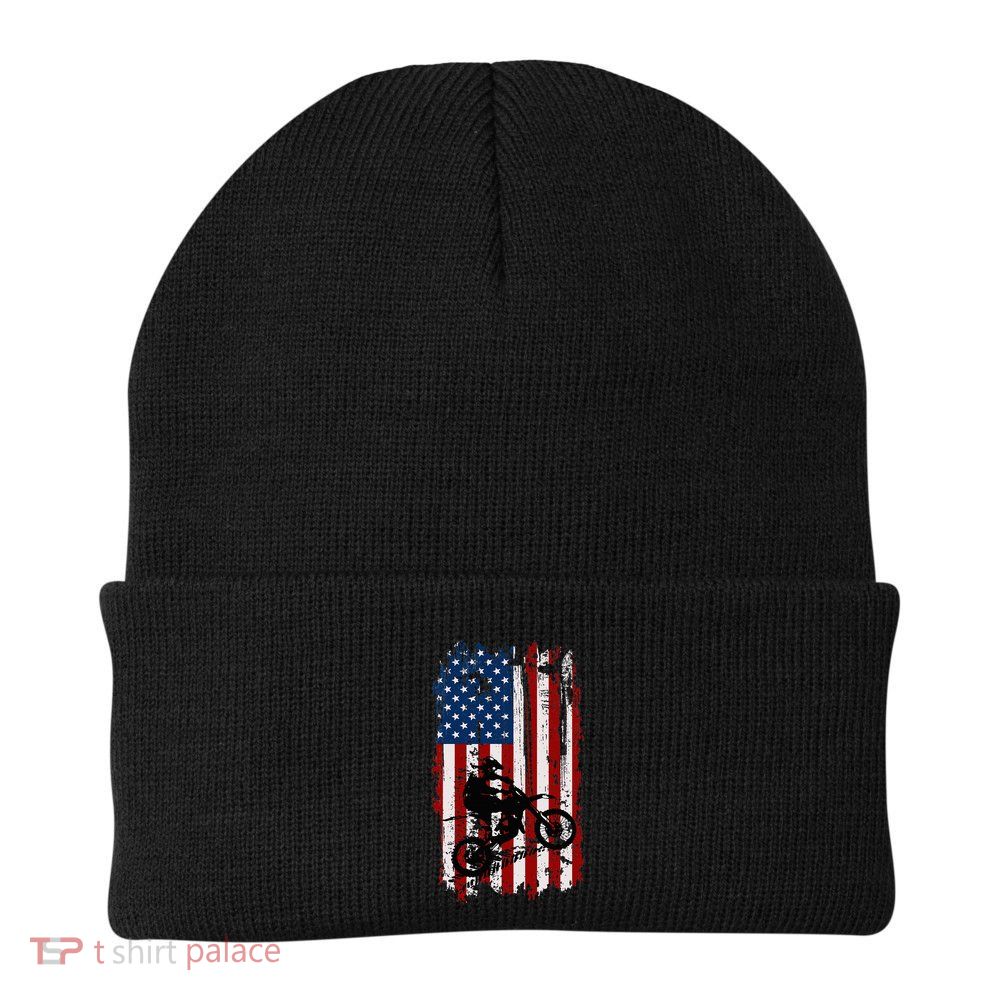 Dirt Bike Usa Flag Motocross American Flag Beanie