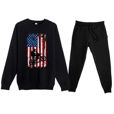 Dirt Bike Usa Flag Motocross American Flag Premium Crewneck Sweatsuit Set