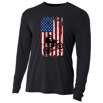 Dirt Bike Usa Flag Motocross American Flag Cooling Performance Long Sleeve Crew