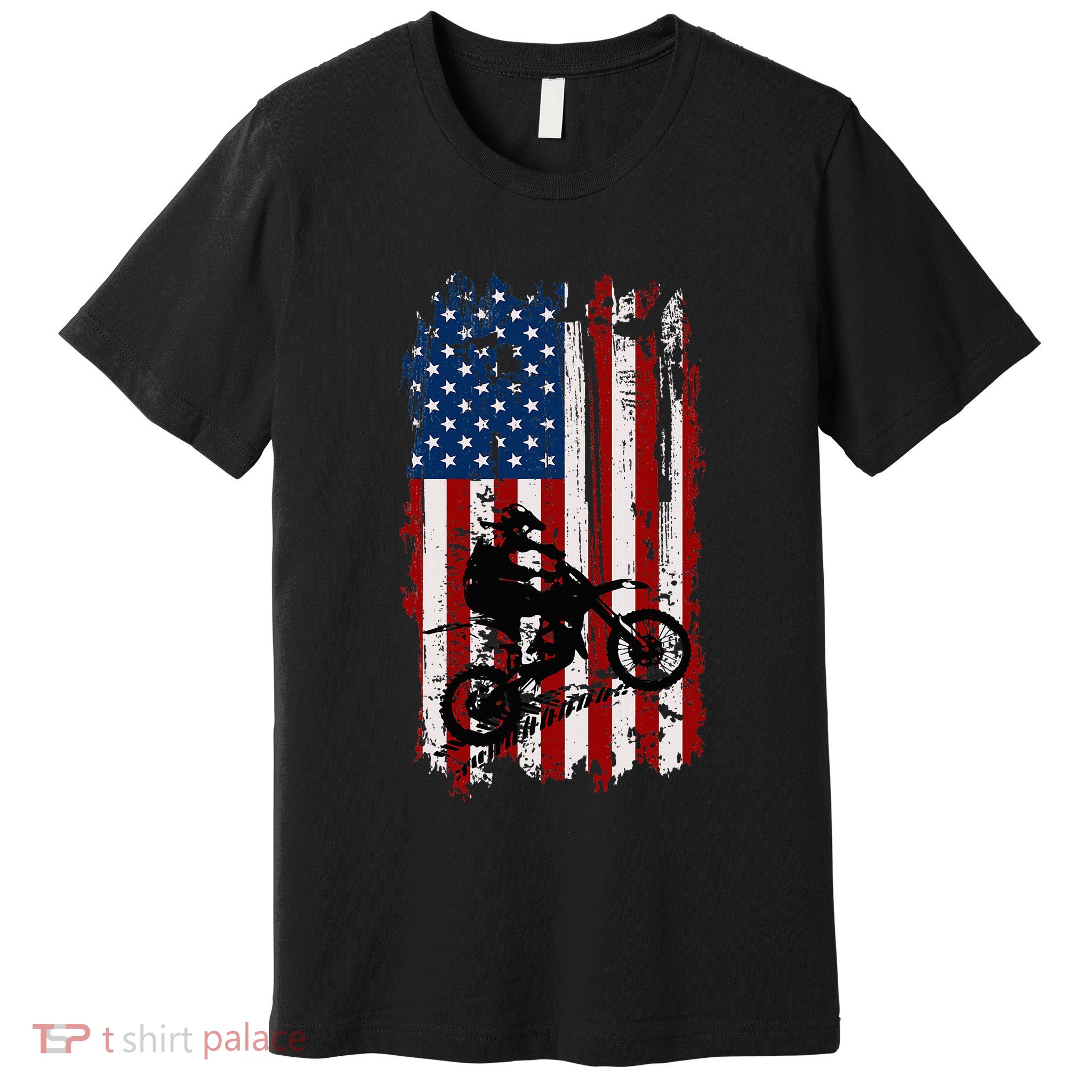 Dirt Bike Usa Flag Motocross American Flag Premium T-Shirt