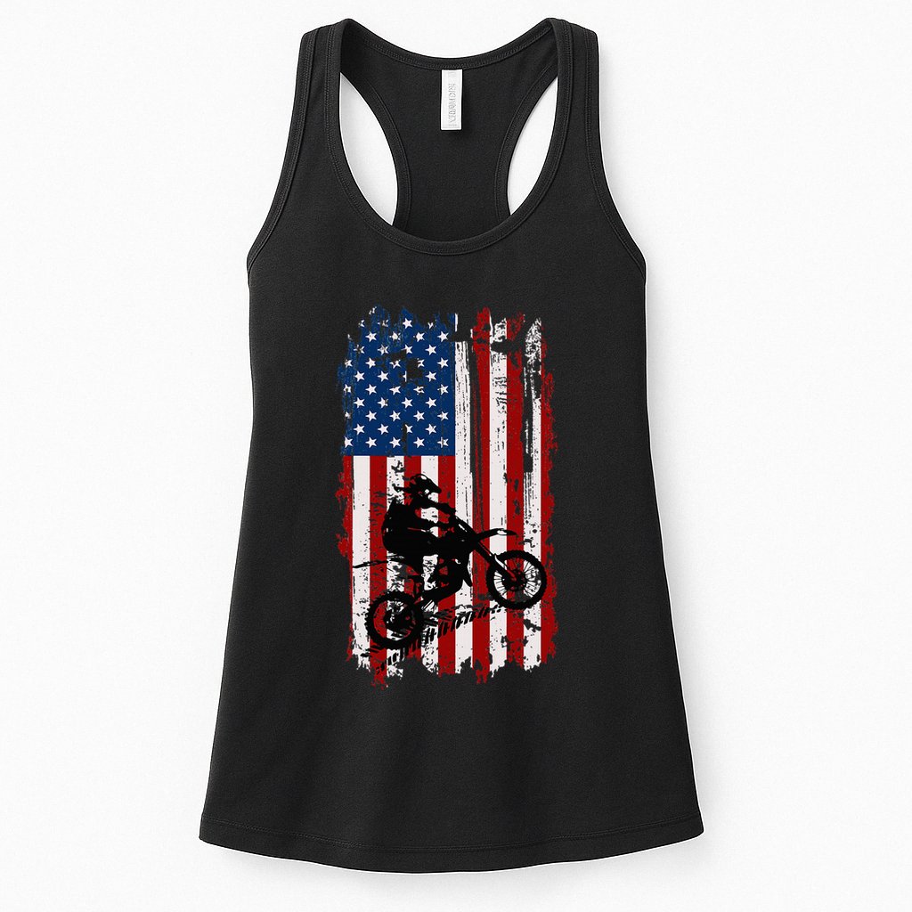 Dirt Bike Usa Flag Motocross American Flag Womens Tank Top
