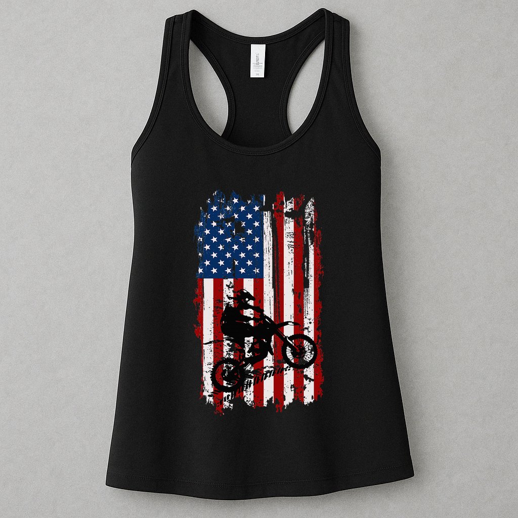 Dirt Bike Usa Flag Motocross American Flag Womens Tank Top