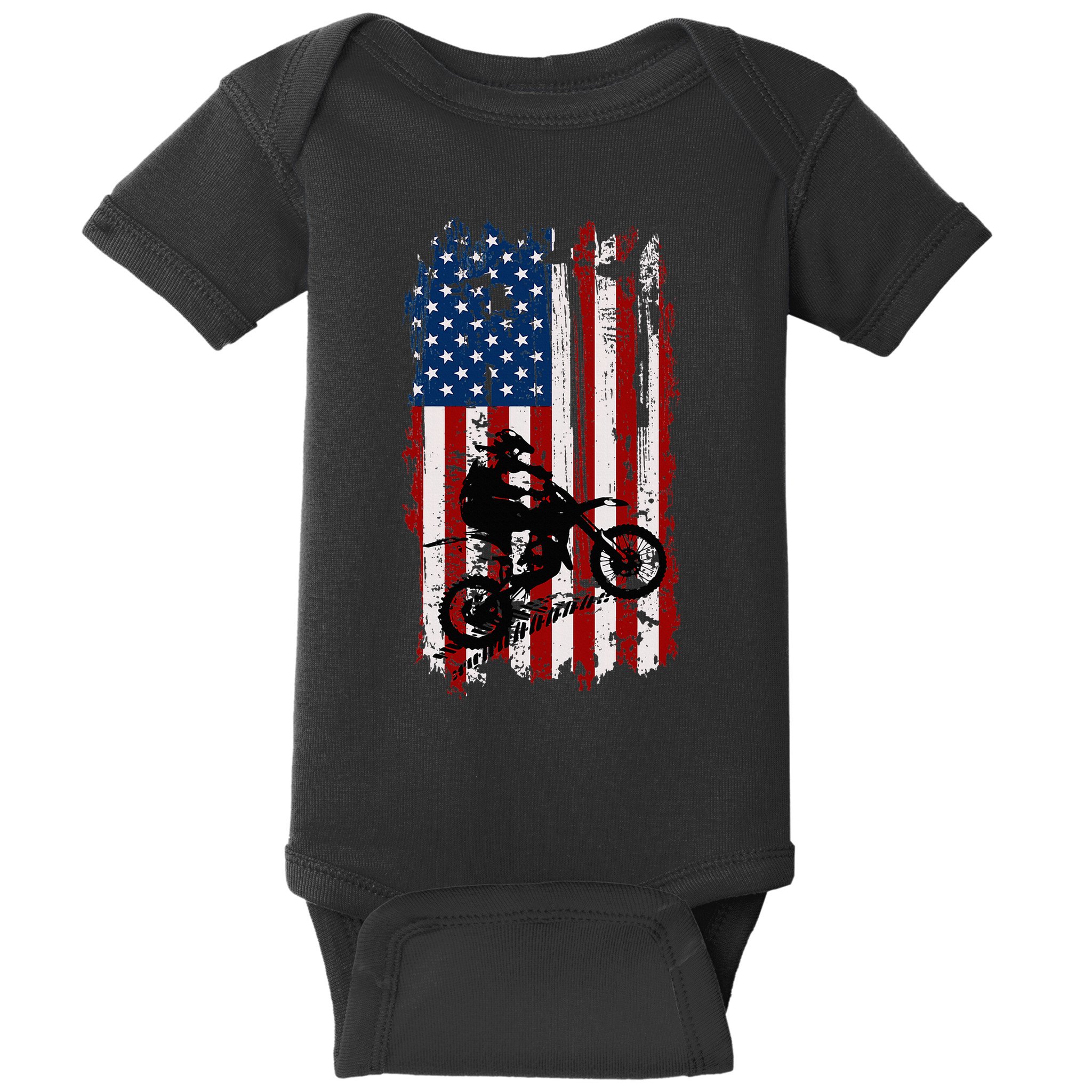 Dirt Bike Usa Flag Motocross American Flag Baby Bodysuit