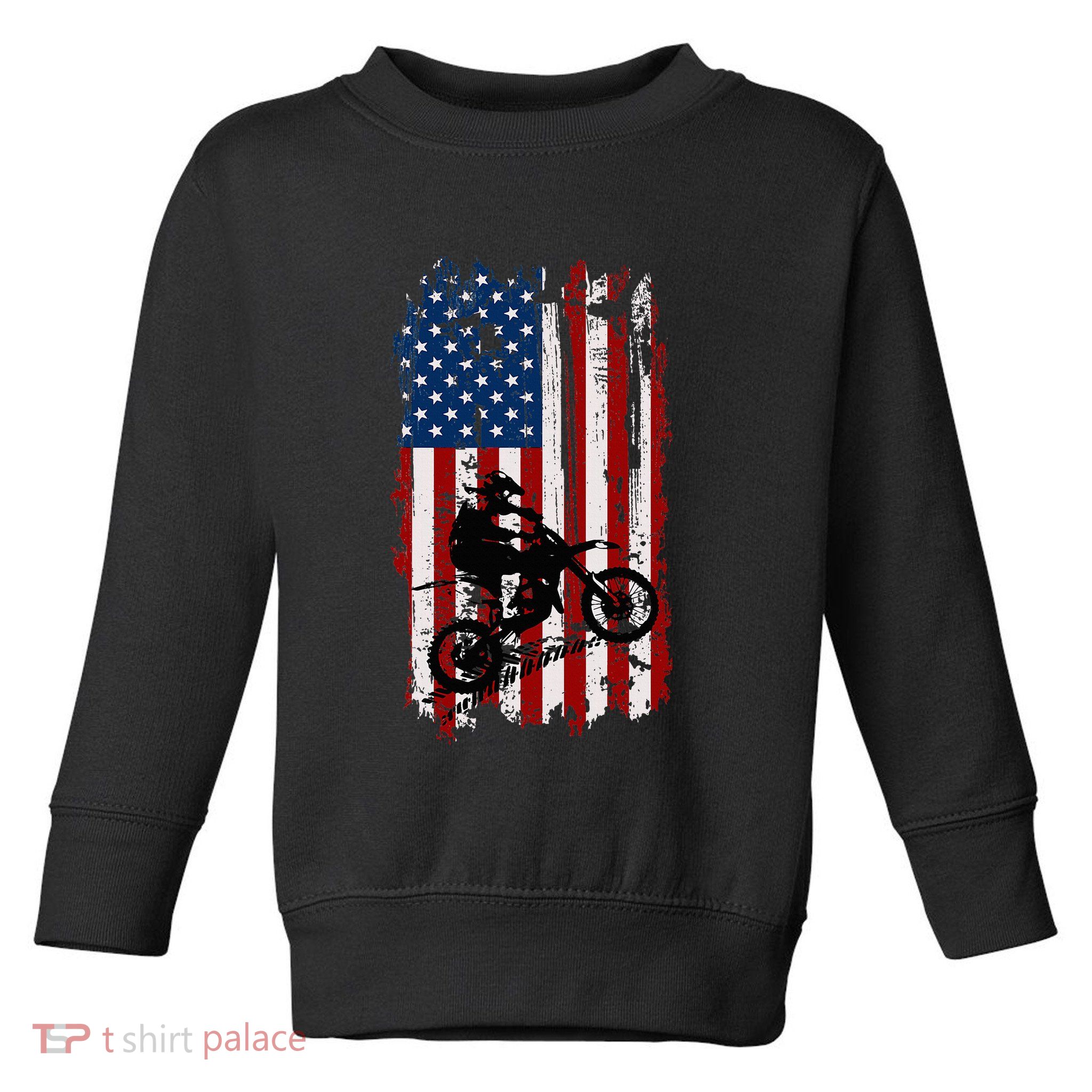Dirt Bike Usa Flag Motocross American Flag Toddler Sweatshirt