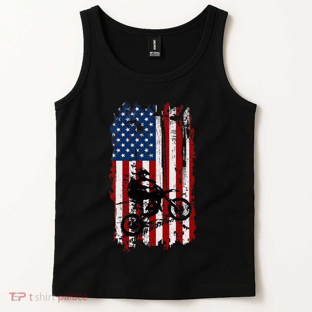 Dirt Bike Usa Flag Motocross American Flag Tank Top