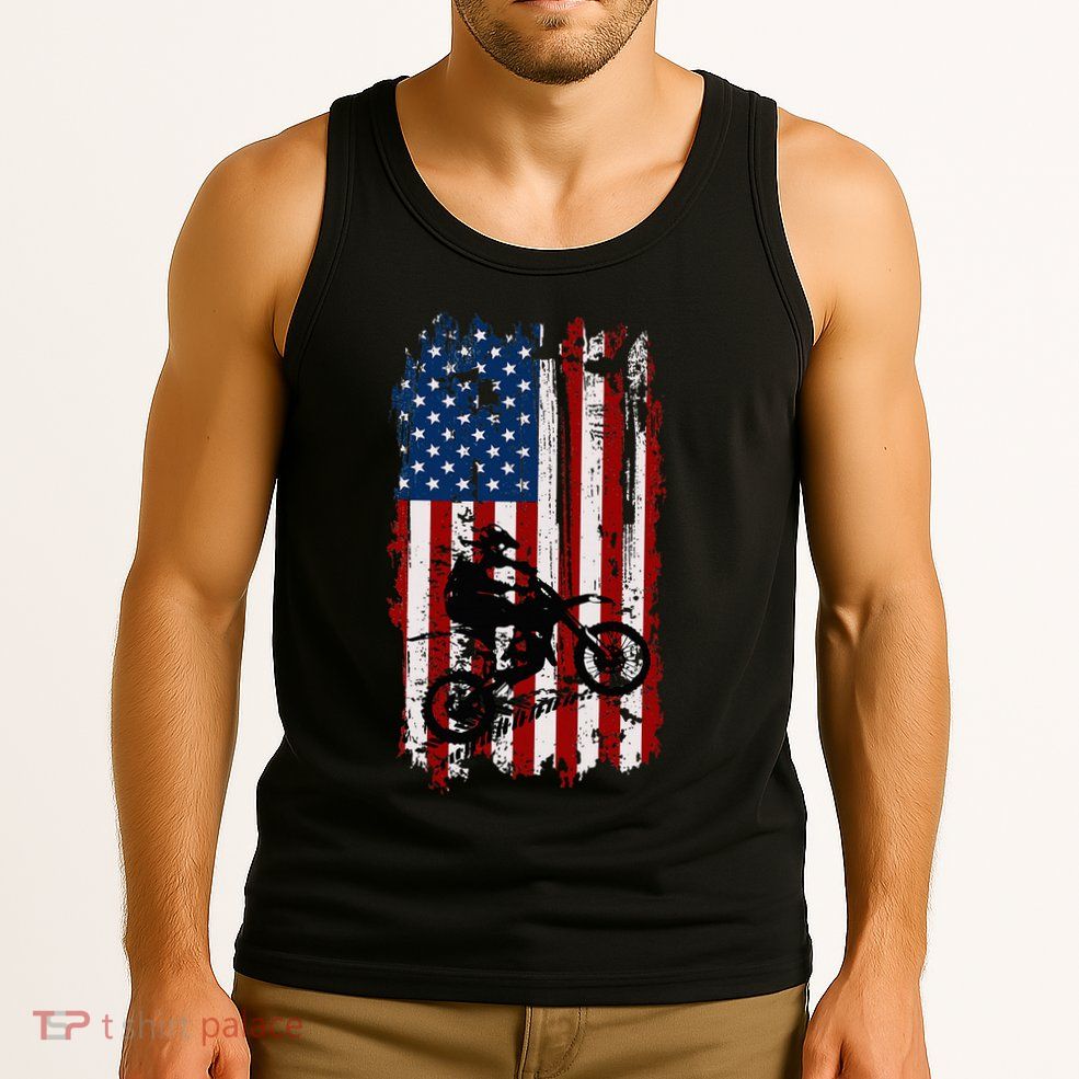 Dirt Bike Usa Flag Motocross American Flag Tank Top