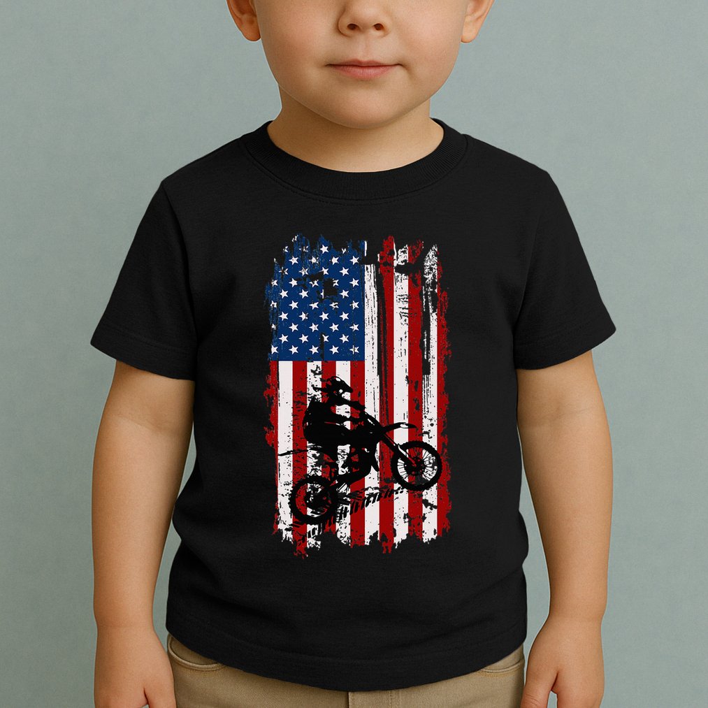 Dirt Bike Usa Flag Motocross American Flag Toddler T-Shirt