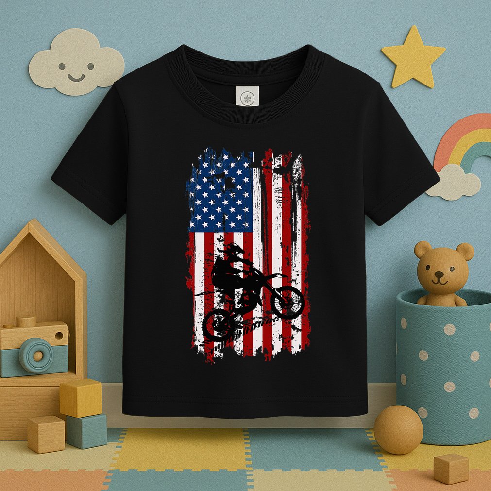 Dirt Bike Usa Flag Motocross American Flag Toddler T-Shirt